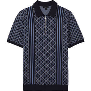 REISS SANDERSON Half Zip Diamond Stitch Polo Shirt